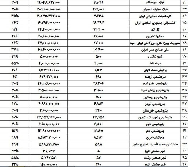 سهام عدالت و شرکت ها