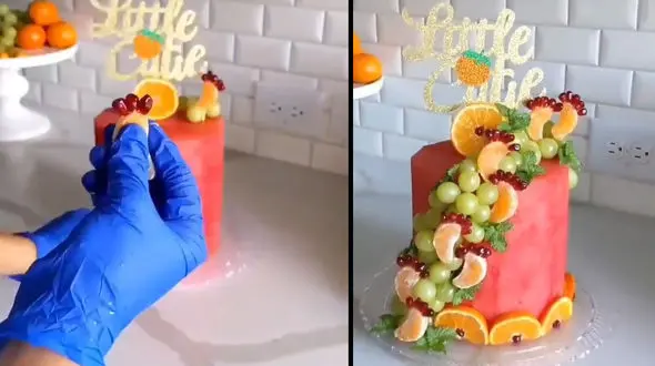 تزئین هندوانه به شکل کیک + فیلم