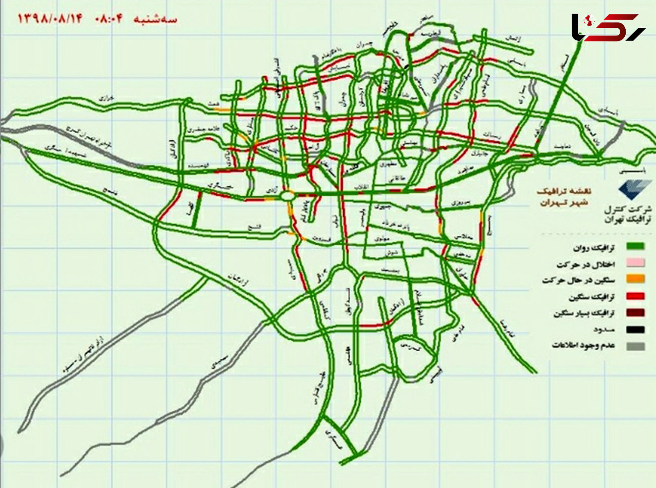 وضعیت ترافیکی معابر بزرگراهی پایتخت در چهاردهمین روز آبان