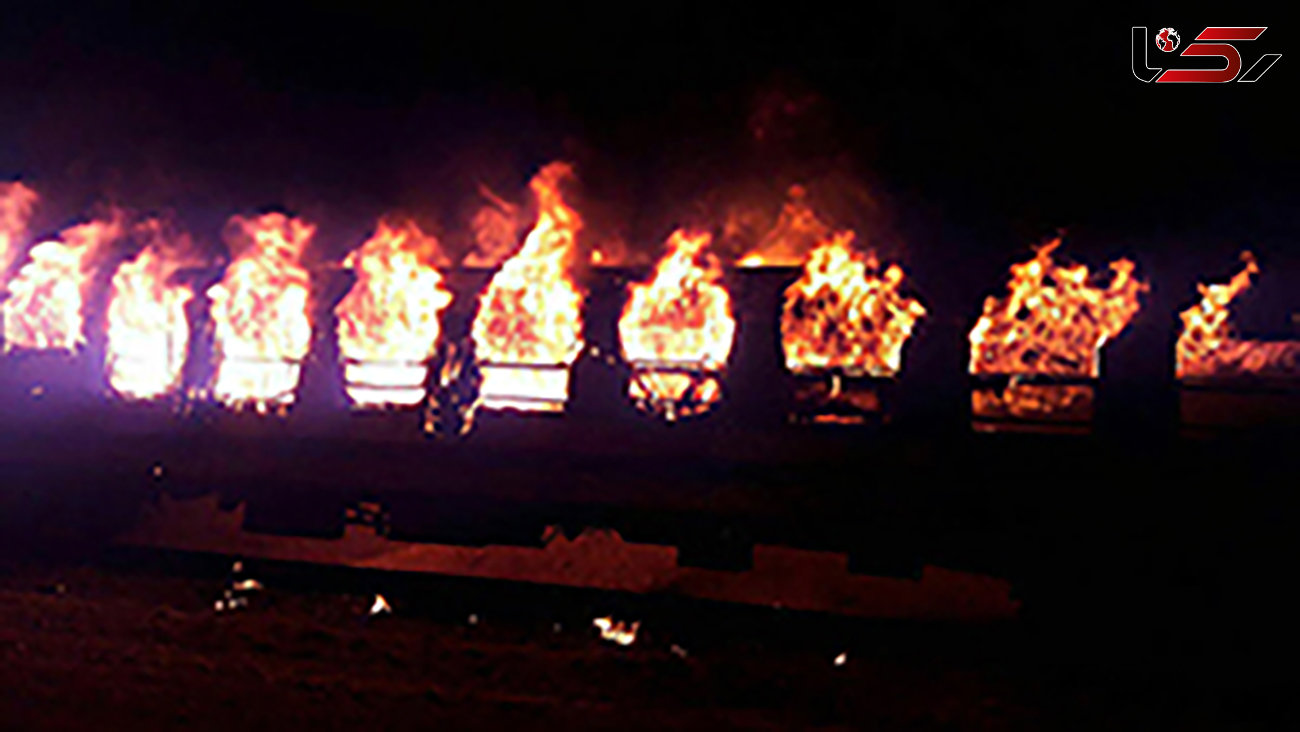 ریزش پل در اثر آتش سوزی مهیب قطار روی آن در آمریکا + فیلم