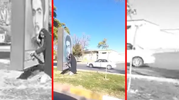 فیلم غبارروبی مادر شهید از عکس فرزندش در خیابان های زنجان