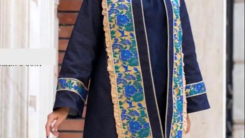مانتوی مشکی با پارچه سنتی عکس های سال 1403