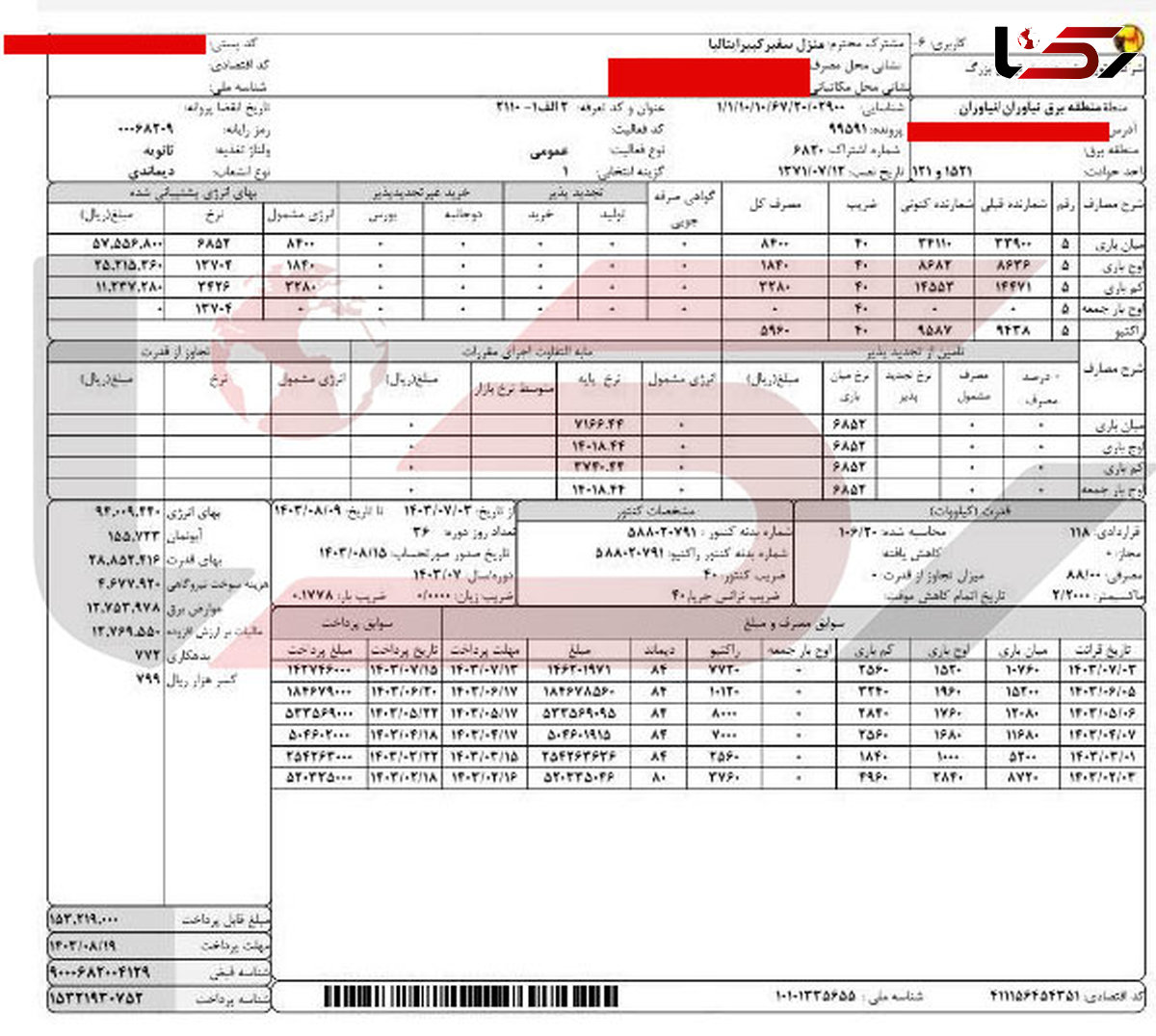  خانه سفیر کبیر ایتالیا پرمصرف ترین مشترک برق در تهران + قبوض لو رفته از این خانه ویلایی 