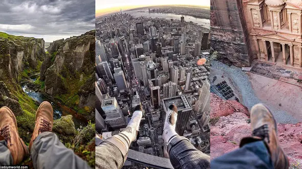 عکس هایی جالب از پای یک عکاس در کنار شگفتی های دنیا