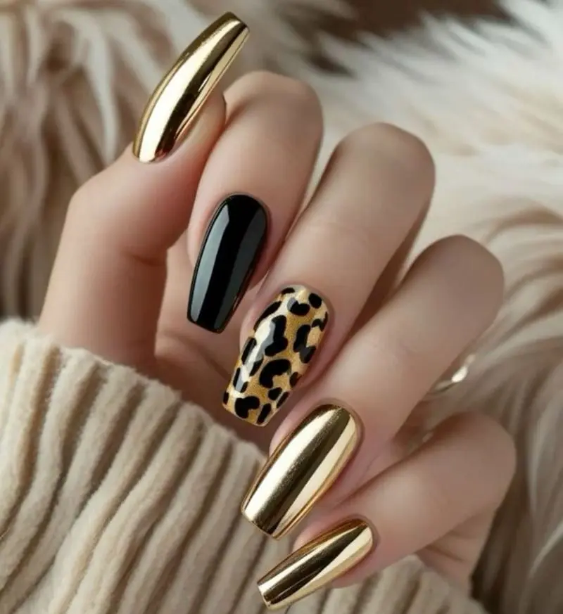 لاک پلنگی مشکی و طلایی