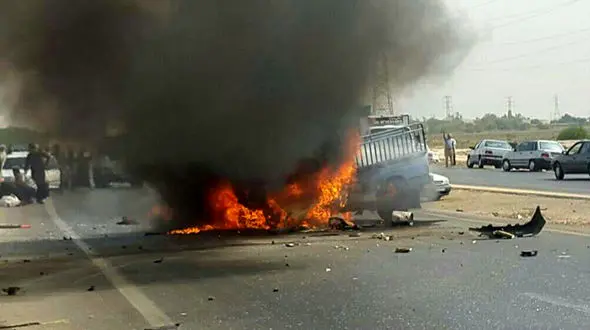 تصادف آتشین در محور اهواز - حمیدیه + تصاویر وحشتناک
