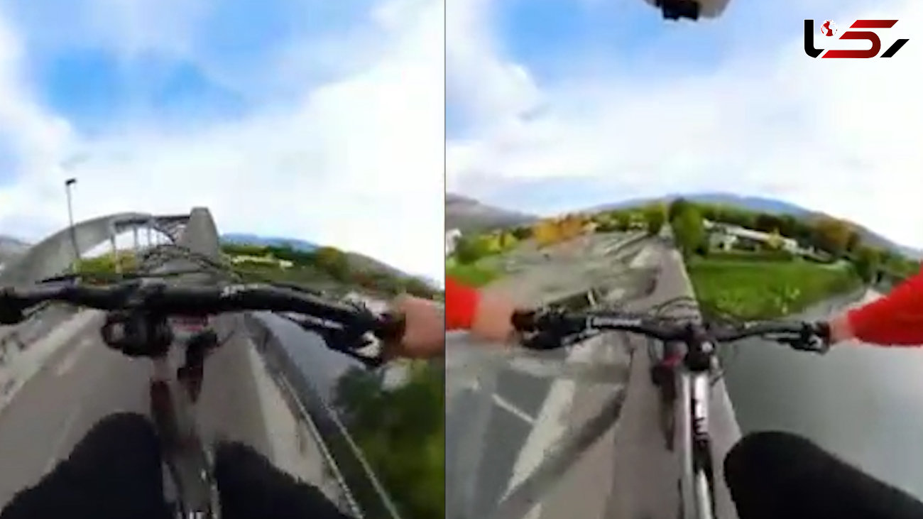 فیلم حرکت ترسناک و دیدنی دوچرخه سوار روی لبه پل 