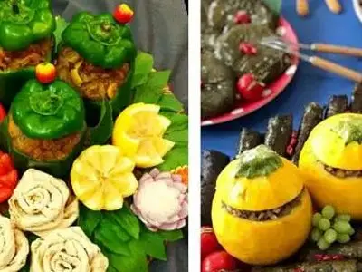 تزئین شیک و چشم‌ نواز دلمه مجلسی + ایده‌ های جدید برای فلفل دلمه‌ ای و برگ مو