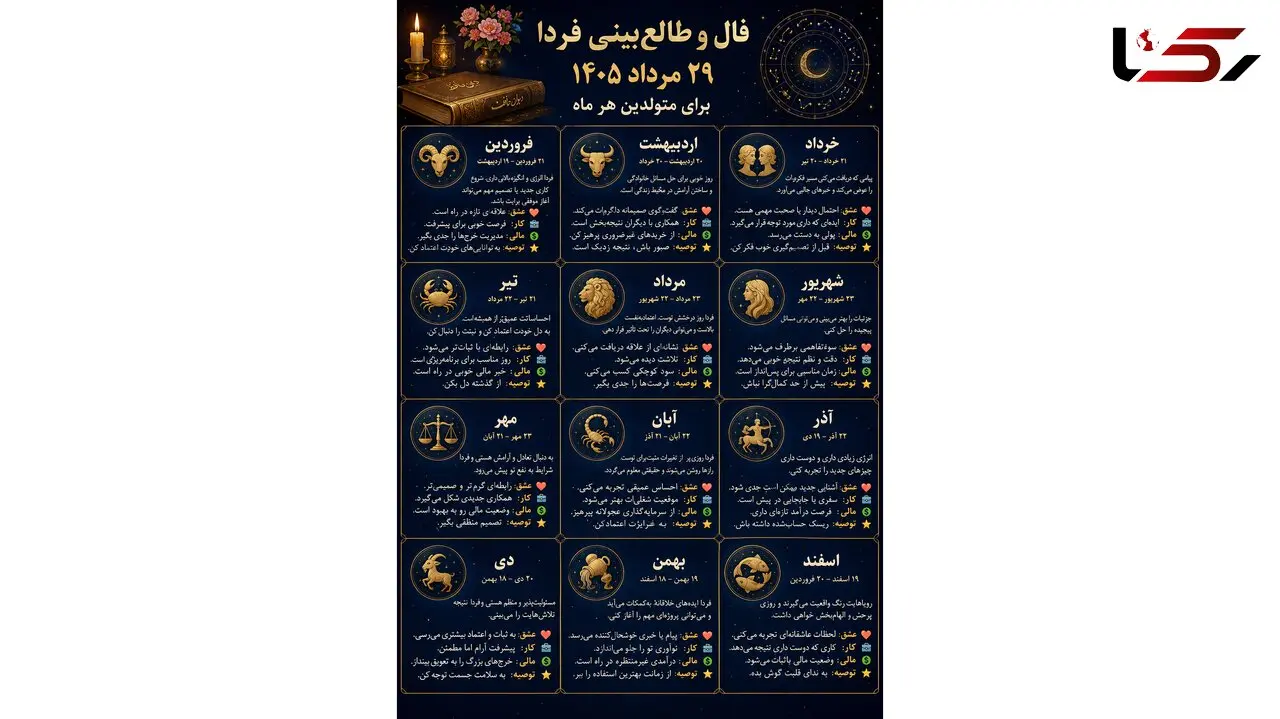 فال و طالع‌ بینی فردا؛ ۲۹ مرداد ۱۴۰۵ برای متولدین هر ماه