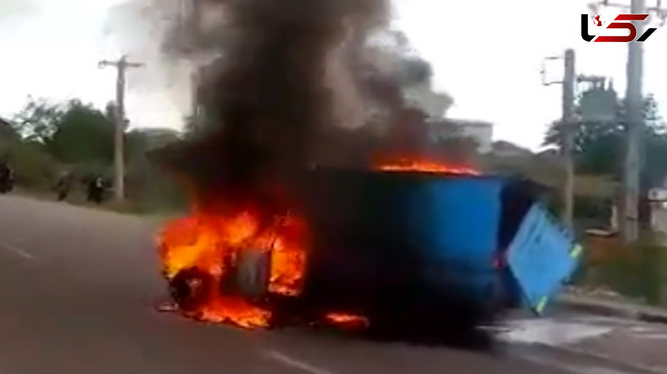  انفجار وانت نیسان در آزاد راه همدان/راننده در آتش سوخت