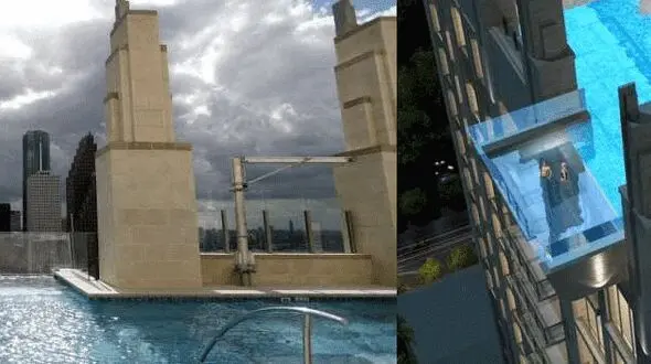 شنا در استخر شیشه ای و در آسمان تگزاس!