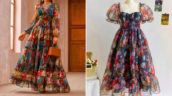 مدل‌ های جدید پیراهن حریر گل‌ گلی برای مهمانی‌ های لوکس و روزمره