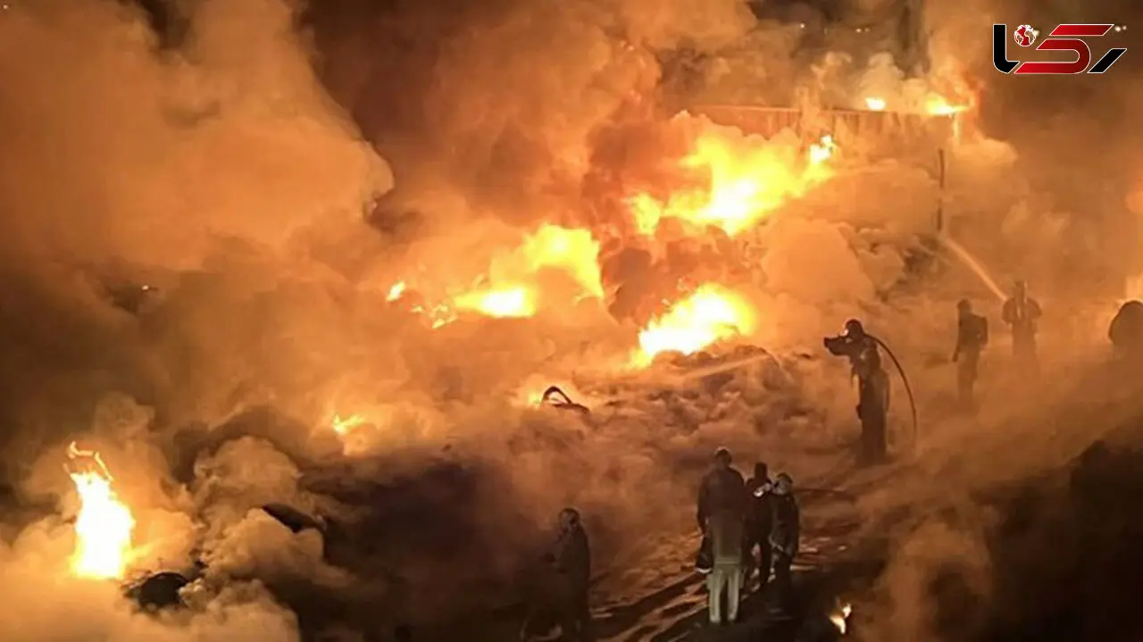 آتش سوزی در انبار ظروف بلور جاده ورامین