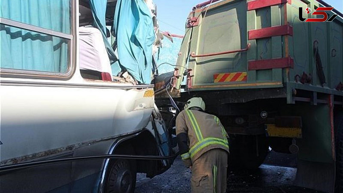 تصادف خونین اتوبوس و کامیونت در قزوین + عکس