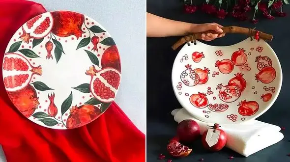 زیباترین ظروف با نقاشی انار؛ 15 مدل شگفت انگیز برای خانه سنتی ایرانی