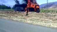 فیلم لحظه آتش گرفتن اتوبوس مسافری در جاده شیراز