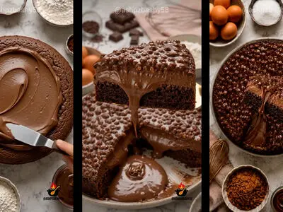 آموزش پخت کیک با طعم شکلات و قهوه و نوتلا به همراه روکش کرانچی + فیلم