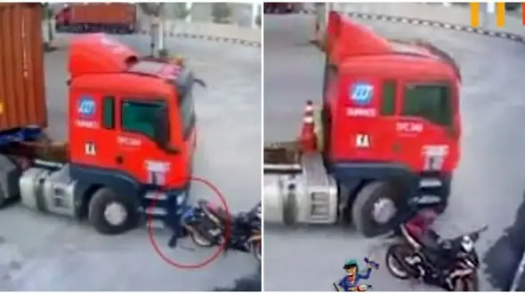 له شدن دلخراش موتور سوار زیر چرخ تریلی + فیلم 