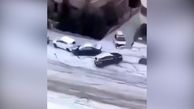 وحشت خودروها در شیب جاده برفی / تصادف پشت تصادف + فیلم