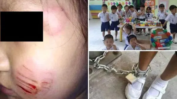 ببینید پسر 3 ساله را با غل و زنجیر  بستند /او لباسش را خیس کرده بود+عکس های تلخ