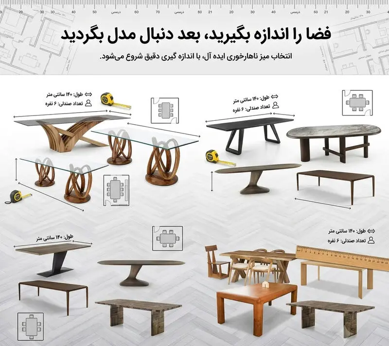 انخاب ابعاد میز ناهارخوری