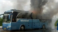 فیلم آتش سوزی اتوبوس پر از مسافر در جاده سراوان / مسافران تبریزی وحشت کردند