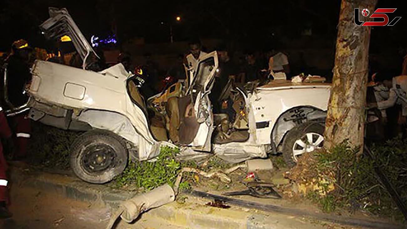 برخورد مرگبار پژو با درخت با 2 کشته در بندرعباس + عکس پژو له شده