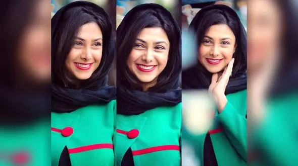 چهره خندان آزاده صمدی با استایل جدید و مانتوی سبز ! +عکس