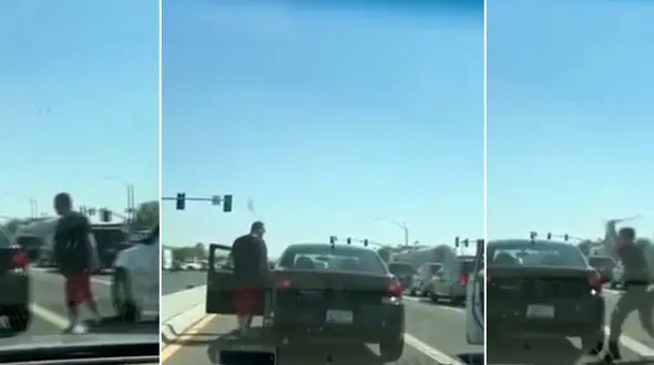 شکستن شیشه ماشین بعد از مشت خوردن از مرد قوی هیکل+فیلم