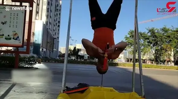 ایستادن مرد کونگ فوکار با سر روی میخ + فیلم