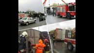 واژگونی اتوبوس بین شهری در اتوبان خرازی / راننده قطع عضو شد + عکس 