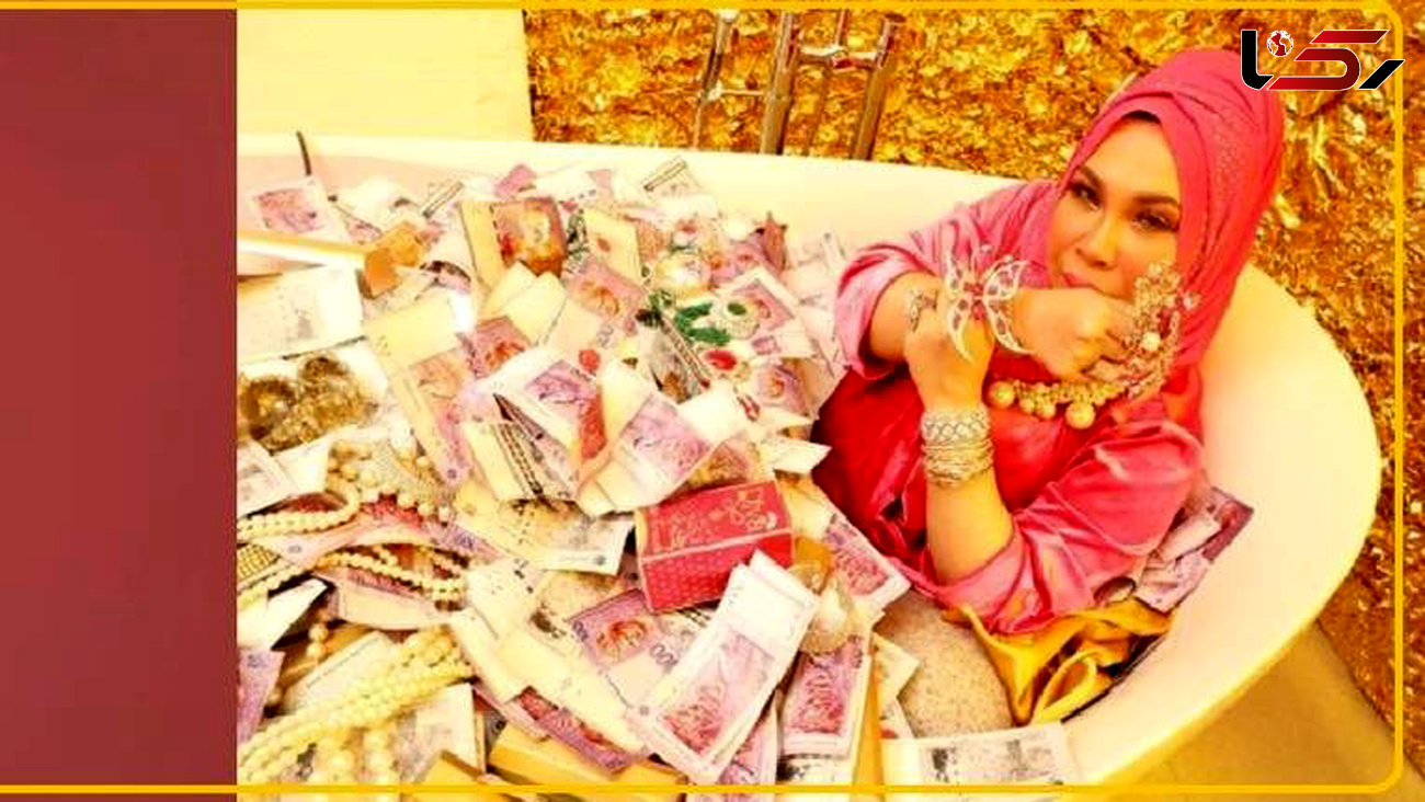 عکس تاسفبار زن ثروتمند داخل وان پول و جواهرات! / همه خشمگین شدند 