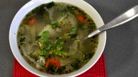 سوپ جو پرک شده با سبزیجات