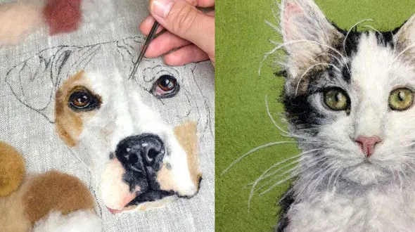 پرتره های بی نظیر حیوانات که با نخ پشمی و سوزن خلق شده اند