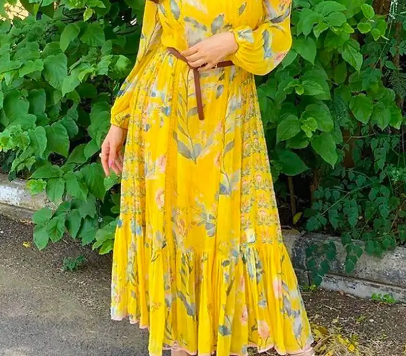 پیراهن بلند زرد جذاب