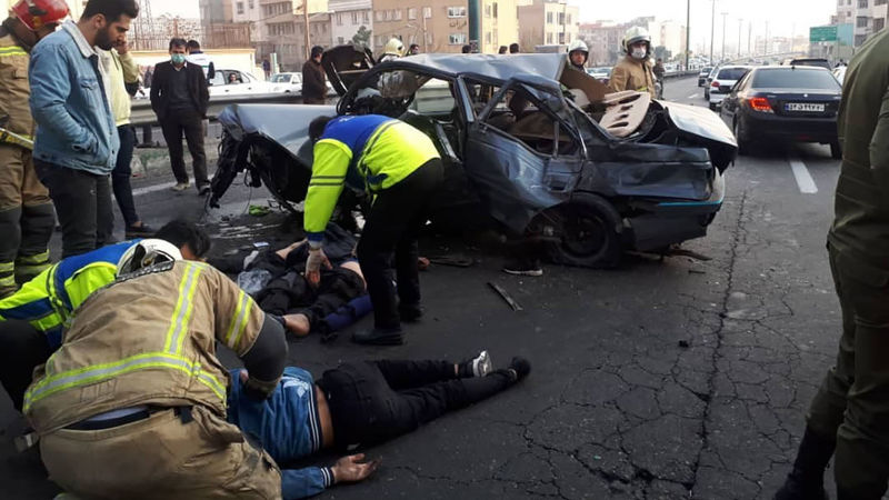 حادثه تصادف در مسیر شمال به جنوب بزرگراه یادگار امام، ابتدای خیابان خرم رودی.
