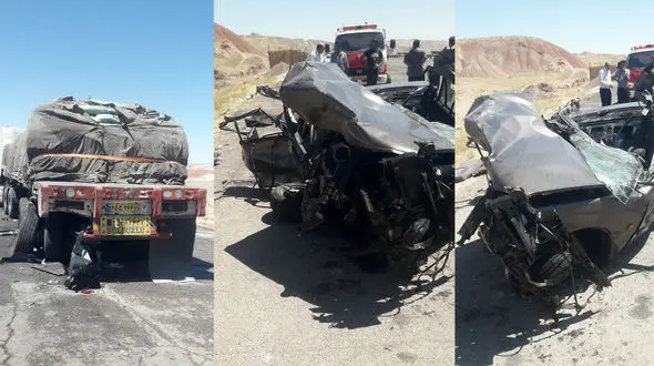 3 کشته در تصادف هولناک آردی با کامیون در میانه + عکس خودروی مچاله شده
