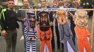 حضور نمادهای عروسکی نتانیاهو، ملک سلمان و ترامپ در راهپیمایی ۱۳ آبان