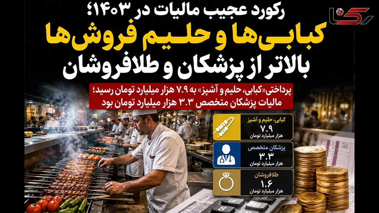 رکورد عجیب مالیات در ۱۴۰۳؛ کبابی‌ ها و حلیم‌ فروش‌ ها بیشتر از طلافروشان و پزشکان مالیات دادند!