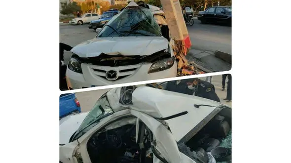 مرگ هولناک جوان سمنانی در تصادف با تیرچراغ برق + عکس