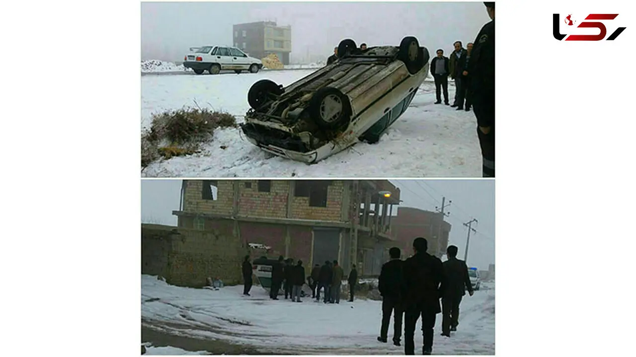 پراید لیز خورد و کله پا شد+عکس
