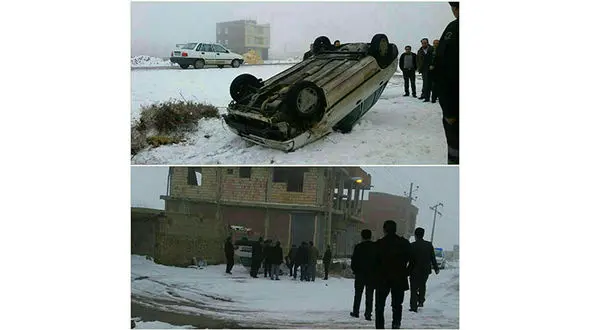 پراید لیز خورد و کله پا شد+عکس
