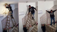 فیلم سقوط مرد جوان از نردبان با لوستر+عکس