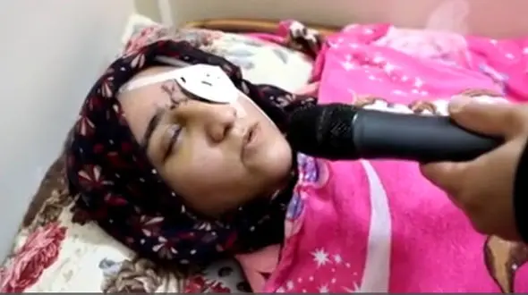 فیلم گفتگو با نرگس ربیعی دختر 22 ساله همدانی / چشمم را اغتشاشگران کور کردند + عکس