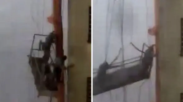 اتفاق تلخی که برای دو کارگر شیشه‌پاک‌کن افتاد + فیلم و عکس