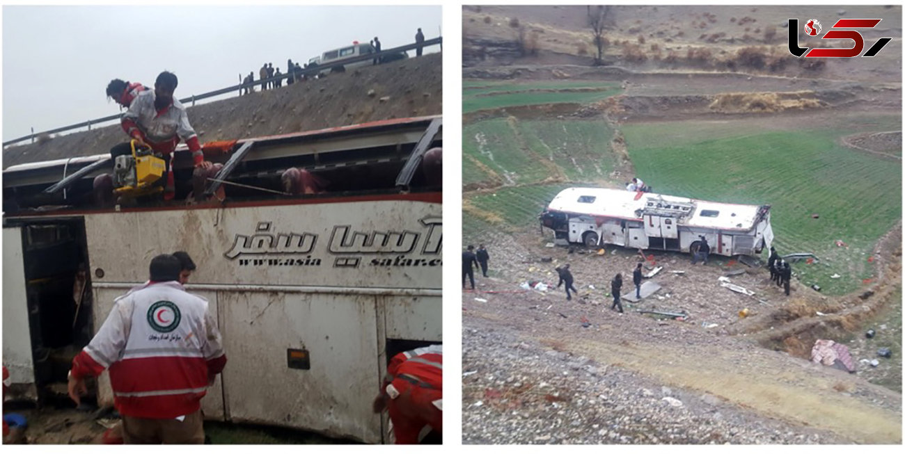 اولین تصاویر از سقوط اتوبوس به دره در مسیر یاسوج-اصفهان / تیم واکنش سریع اعزام شد 