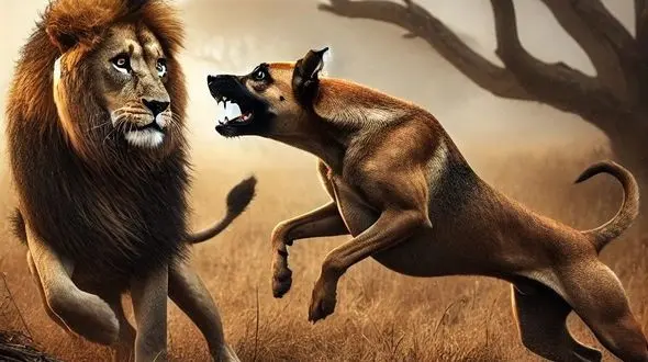 فیلم/ درگیری نادر در حیات وحش؛ حمله غافلگیرکننده سگ به شیر!