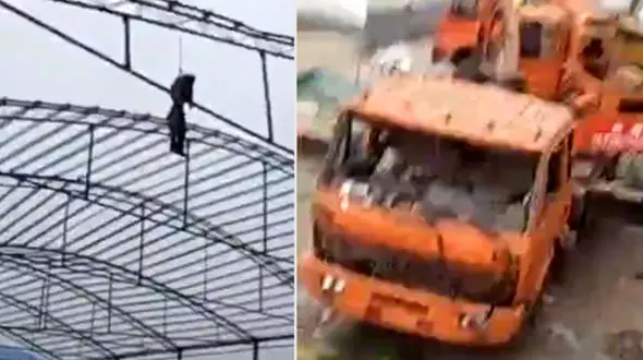 مردی که بر اثر انفجار به سقف دوخته شد و مُرد + فیلم وحشتناک