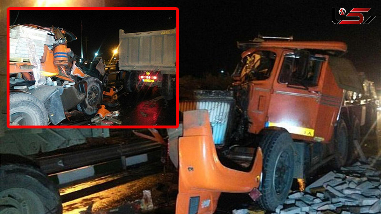 تصادف وحشتناک تریلی و کامیون در جاده خاوران / راننده تریلی محبوس شد+ عکس