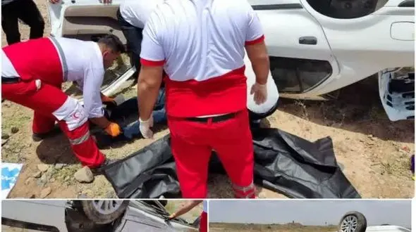 مرگ تلخ سرنشین سمند بعد از واژگونی/ نفر دوم جان سالم به در برد!